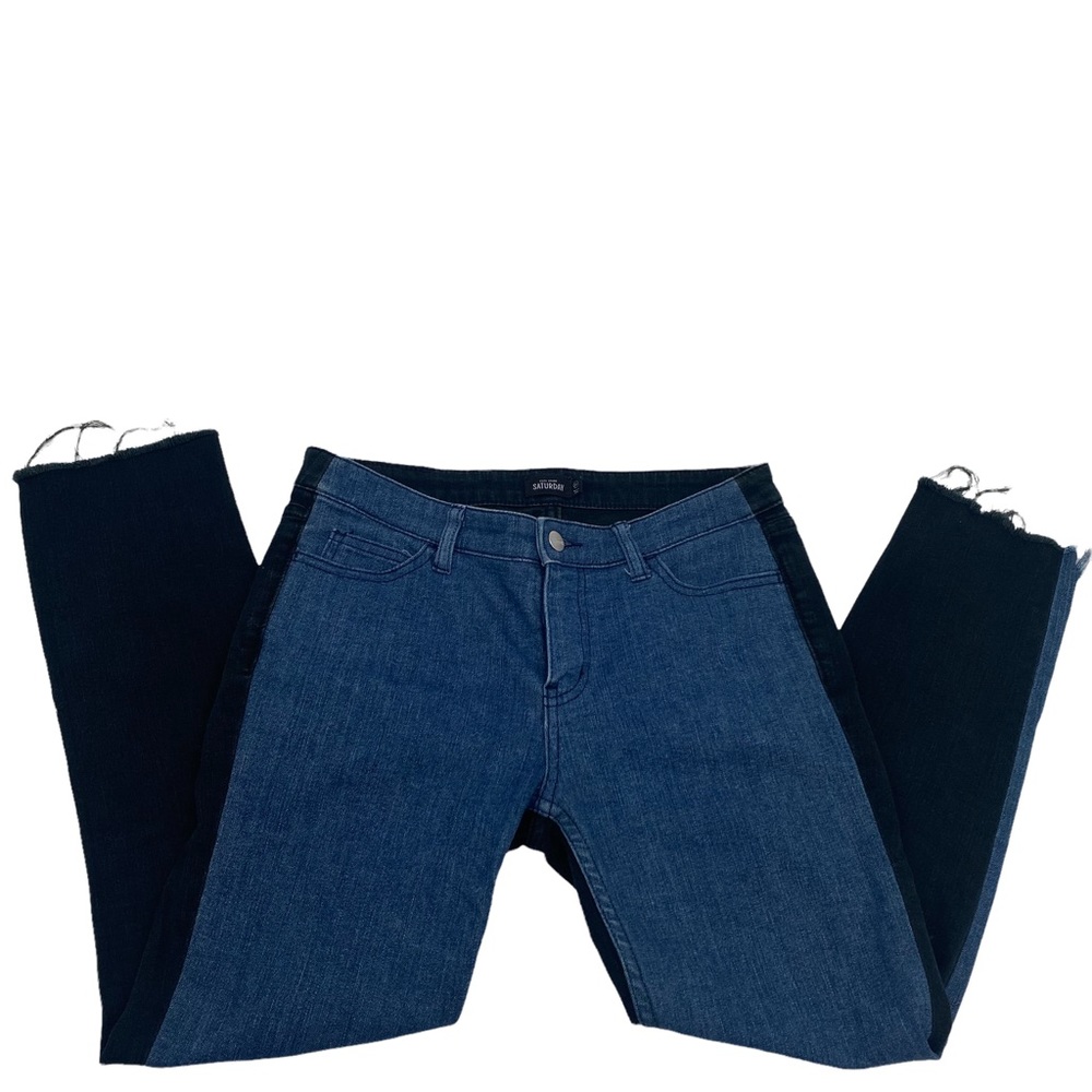 Kate Spade Saturday Two Tone Ankle Frayed Skinny Jeans, Size 27